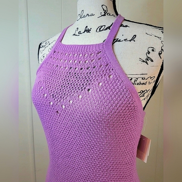 Ultra Flirt Medium Crochet Halter Mini Dress Purple NWT - Picture 4 of 11